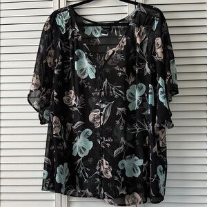 Torrid Black Floral Sheer Blouse, Torrid Size 3